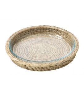 Pie dish cane and Pyrex Tristan - rattan white brushed