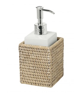 Dispenser soap rattan white brushed and white porcelain Maïda