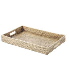 Large tray rectangular Marguerite - rattan white brushed