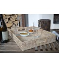 Square tray Toba - rattan white brushed