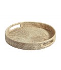 Tray round Mullein - rattan white brushed