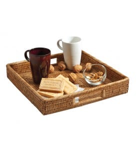 Square tray Phileas with handles - rattan honey