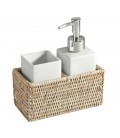 Ensemble pour salle de bain rotin blanc cérusé et porcelaine Cerise