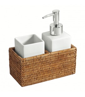 Ensemble pour salle de bain rotin miel et porcelaine Cerise