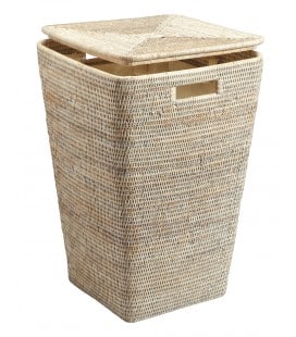 Laundry basket square Square, lined interior - rattan white brushed