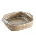 Gratin dish Crumble - Pyrex glass and rattan white brushed