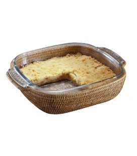 Gratin dish Clemency - Pyrex glass and rattan honey