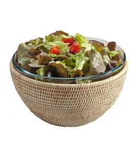 Bowl Loris - Pyrex glass and rattan white brushed