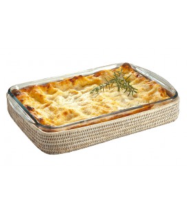 Plat à gratin Lasagnes Pyrex et rotin