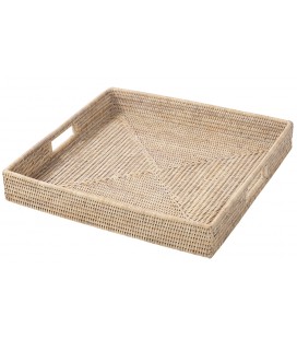 Large square tray Peter - cane-white brushed