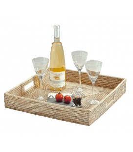 Large square tray Pacha - rattan white brushed