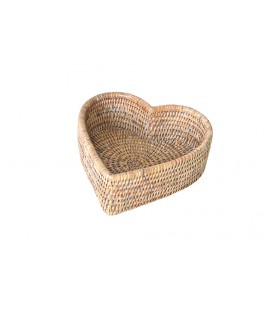 Small bin heart Timea - rattan colour white brushed