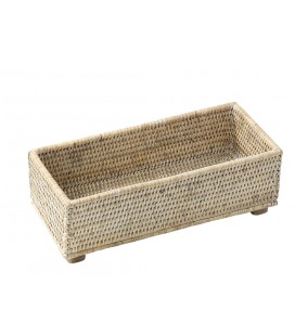 Small, rectangular plate on foot, David - rattan white cerusé