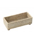 Small, rectangular plate on foot, David - rattan white cerusé