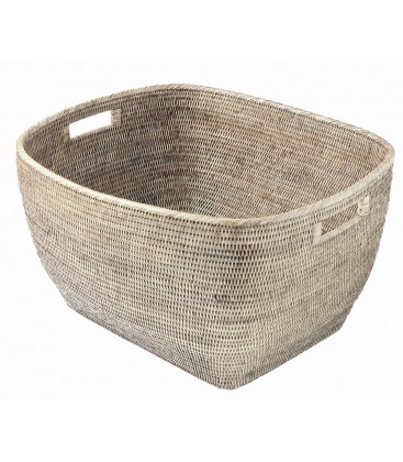 Laundry basket Luna - rattan white cerusé