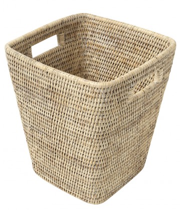 Wastepaper bin square Paul - rattan white brushed