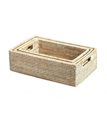 Set of 3 baskets Bastien - rattan white brushed