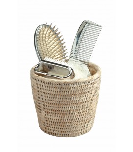 Pot à brosses cheveux Daivy - rotin blanc cérusé