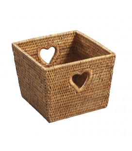 Trash square heart Tess, small model - rattan honey