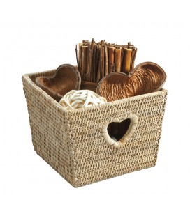 Trash square heart Tess, small model - rattan white brushed