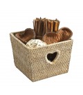 Trash square heart Tess, small model - rattan white brushed