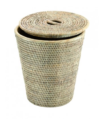 Trash can with lid 0222w - rattan white brushed