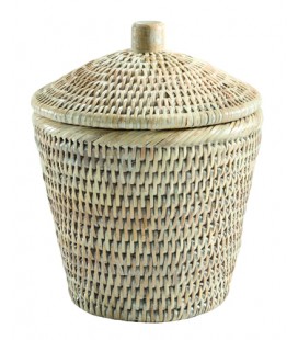 Box round rattan with lid Blue - colour white brushed